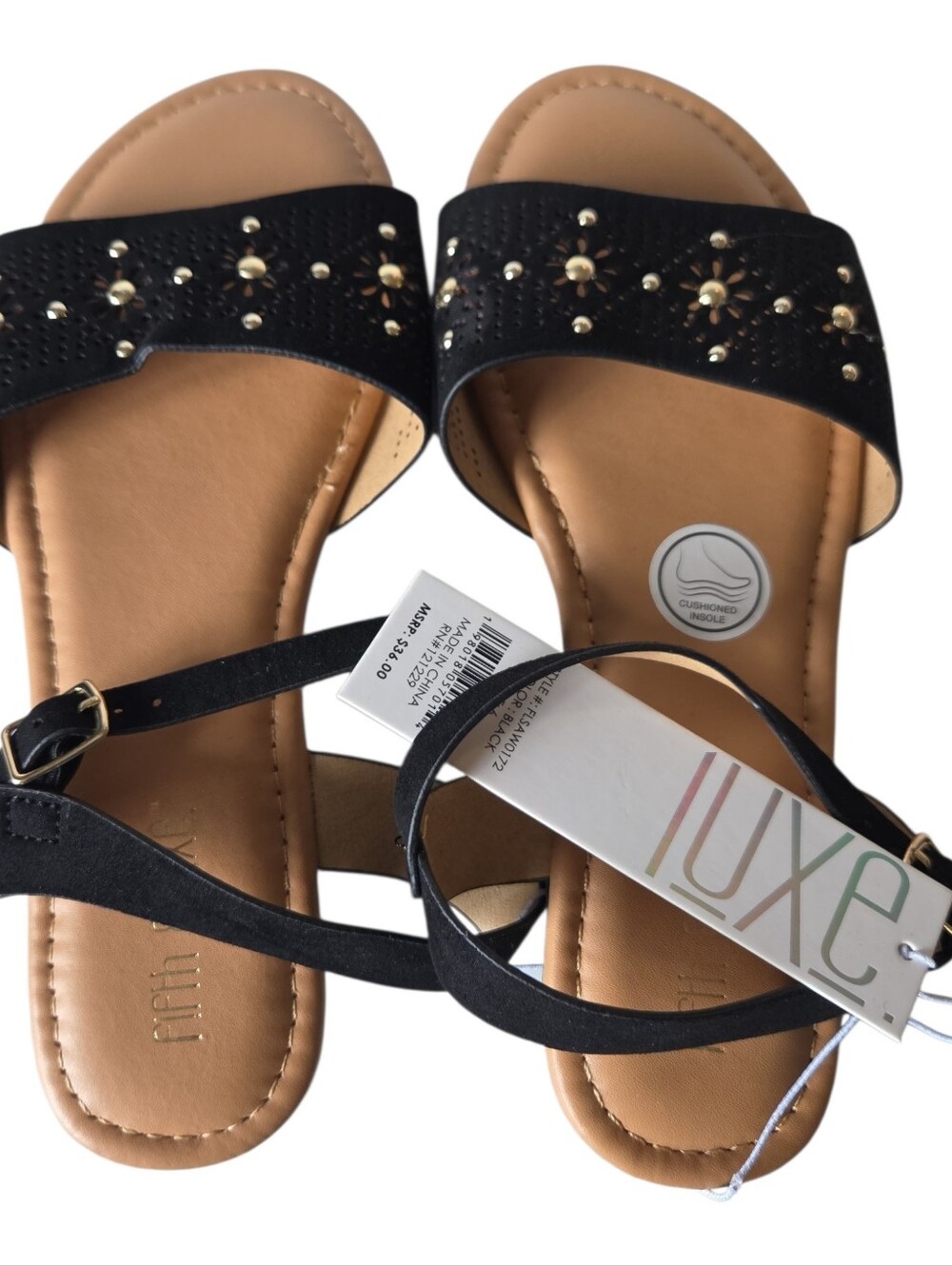 NWT Mix No. 6 Black Studded Ankle Strap Sandals Women's Size 6.5 Cushioned Insol